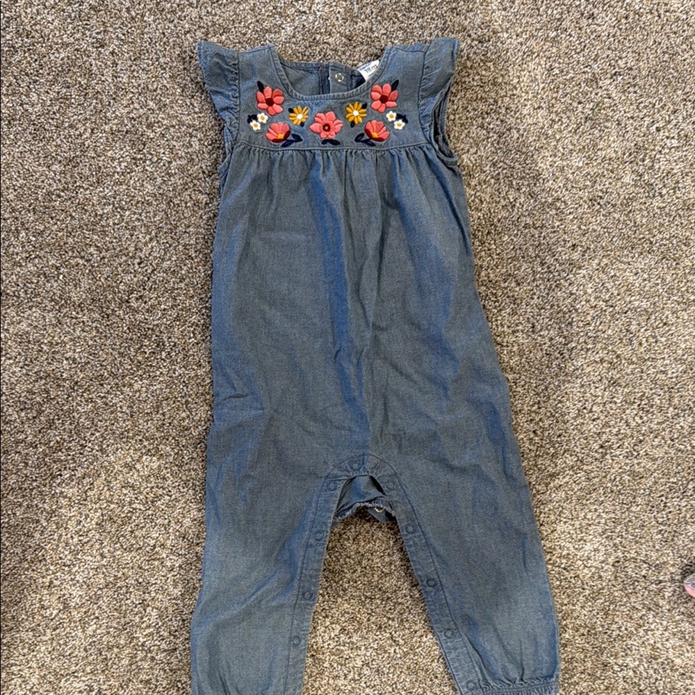 Carter's Blue Floral Embroidered Jumpsuit